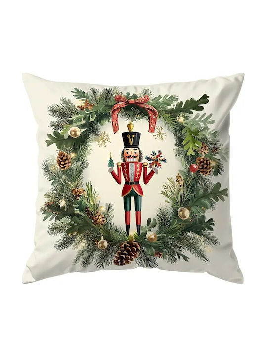 By Queen Limited Festive Edition Μαξιλαροθήκη Nutcracker Wreath Mε Πεύκα Κουκουνάρια 45x45εκ