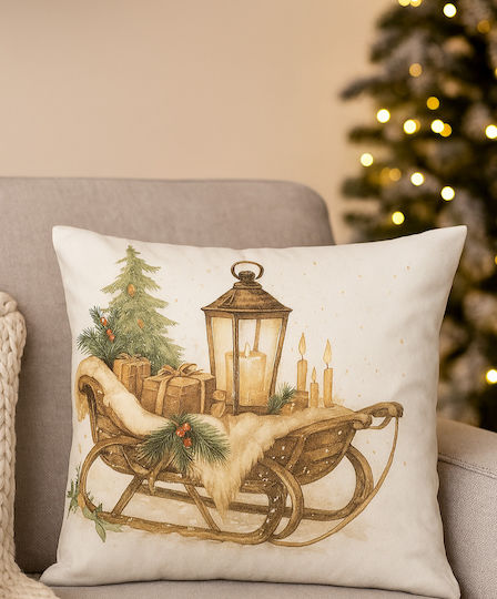 By Queen Limited Festive Edition Μαξιλαροθήκη Serene Christmas Glow Vintage Έλκηθρο 45x45εκ