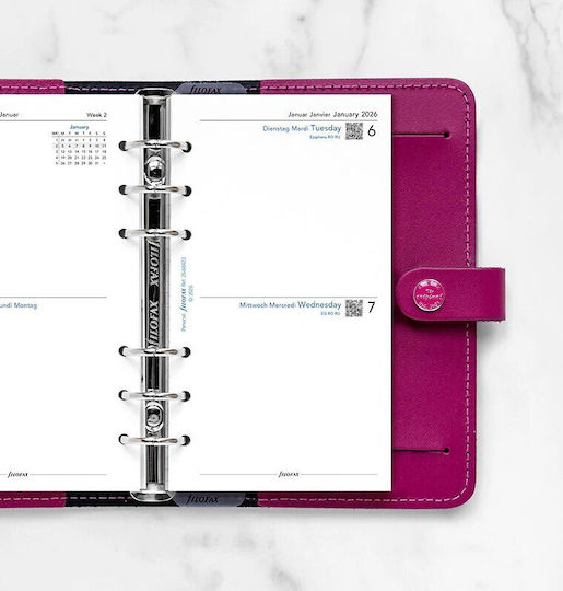 Ημερολογιο Filofax 2026 Personal Αγγλικο Δυο Ημερες Μια Σελιδα Two Days On One Page Diary Multilanguage Λευκο 26-68423