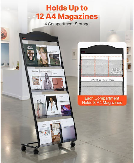 Vevor Veröffentlichungsanzeigen Display-Ständer Für Broschüren Mit 4 Ebenen Mit Rollen Mobiler Broschürenständer Für Boden Heavy-Duty Kataloghalter Zeitungsständer Geschäfte Ausstellungen Büros Kunsthandwerksausstellungen