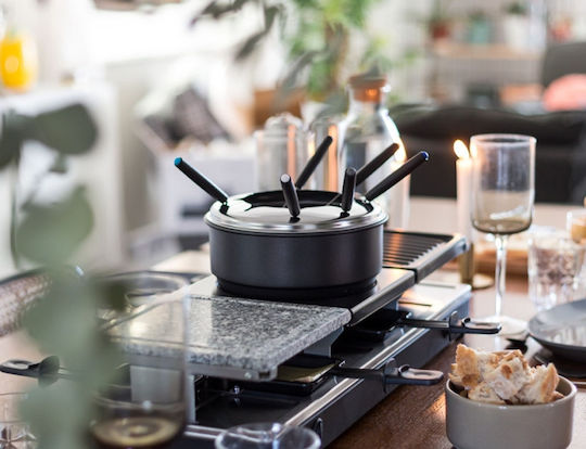 Livoo Raclette Grill for 12 People Tabletop Electric Grill Raclette Smooth and Ribbed Plate 1650W 58.5cmx21cmcm