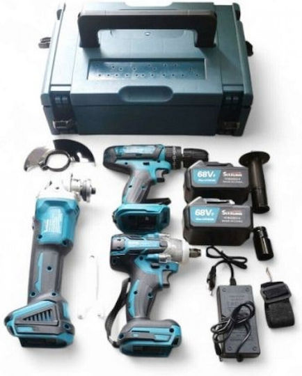 1693 Set Saw & Angle Wheel & Impact Driver with 2 Batteries and Case