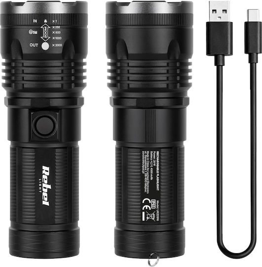 Rebel Rechargeable Flashlight LED IP65 with Maximum Brightness 2000lm