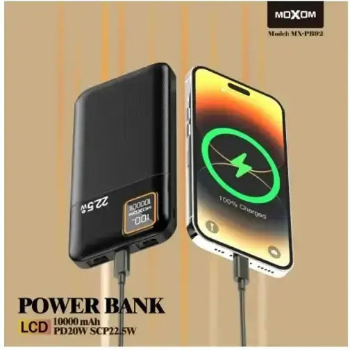 Moxom MX-PB92 Power Bank 10000mAh 22.5W with 2 USB-A Ports and USB-C Port Power Delivery Black