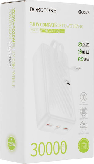Borofone BJ57B Power Bank 30000mAh 22.5W With 2 USB-A Output Ports And USB-C Power Delivery Output Port White