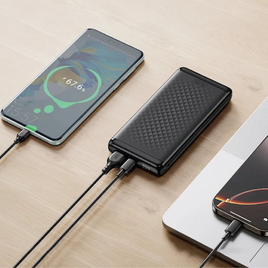 XO PB308 Power Bank 10000mAh 22.5W με Θύρα USB-A και Θύρα USB-C Quick Charge 3.0 Μαύρο