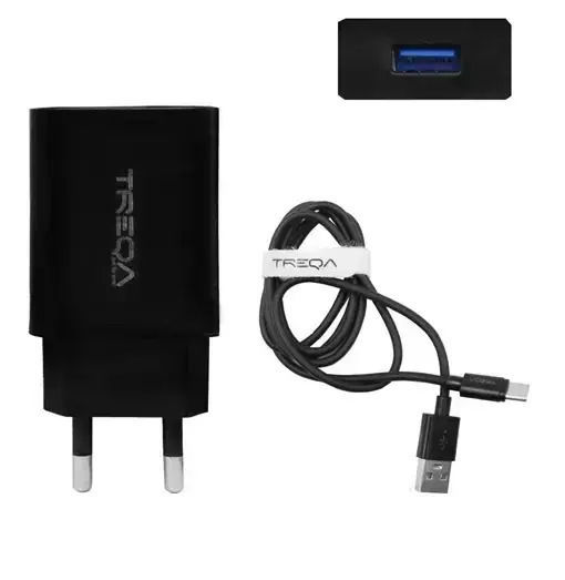Treqa Mobile Phone Charger with USB-A Port and micro USB Cable 18W Quick Charge 3.0 Black (CS-220)