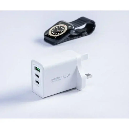 Remax Charger Without Cable with USB-A Port and 2 USB-C Ports 45W Whites (RP-U139)
