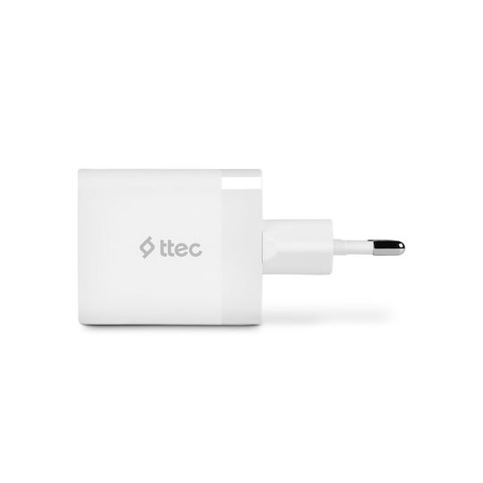 TTEC Зарядно Устройство Без Кабел GaN с USB-A и USB-C Изходни Портове 45W Power Delivery Бял SmartCharger