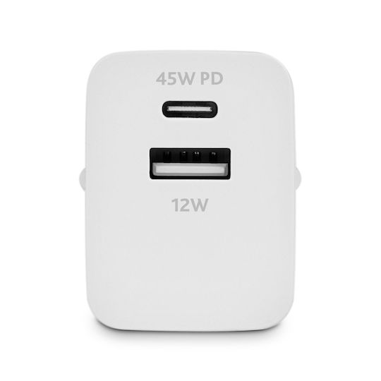 TTEC Зарядно Устройство Без Кабел GaN с USB-A и USB-C Изходни Портове 45W Power Delivery Бял SmartCharger