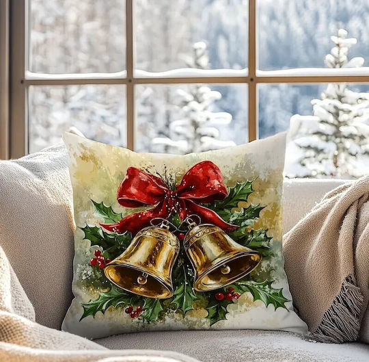 By Queen Limited Festive Edition Μαξιλαροθήκη Golden Bells Κόκκινη Κορδέλα