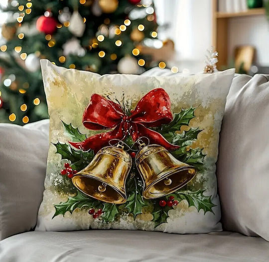 By Queen Limited Festive Edition Μαξιλαροθήκη Golden Bells Κόκκινη Κορδέλα