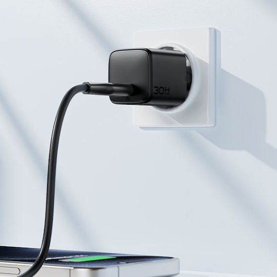 Acefast Charger GaN with USB-C Port and Cable USB-C - USB-C 30W Power Delivery Blacks (A118)