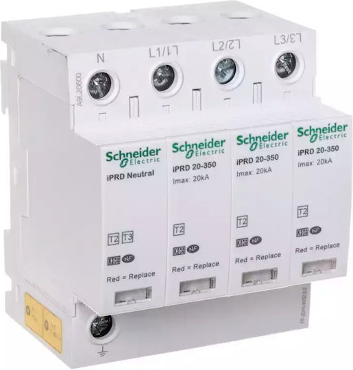 Schneider Electric iPRD20 Антикерни панел Тип T2 Четириполюсен Максимален изходен ток 20kA 3P+N
