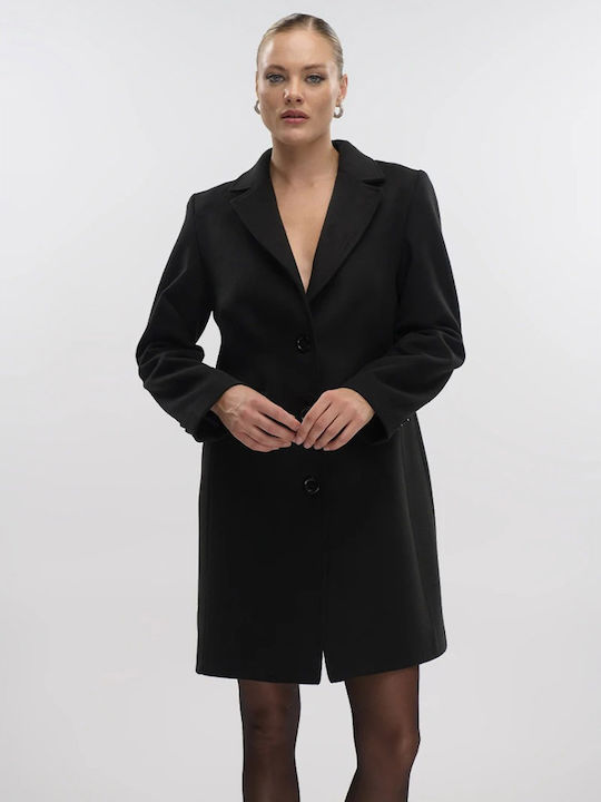 Damen Black Mantel mit Knöpfen