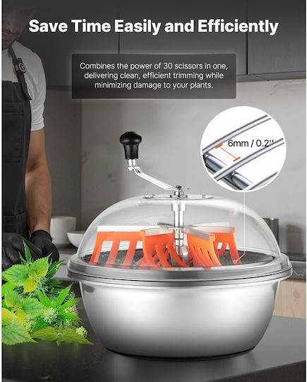 Vevor Bud Leaf Bowl Manual Lawn Mower 490 Mm Sharp Blades Stainless Steel Visual Cutting Hydroponic Wet Dry Twisting Rotation Plants Leaves Buds Flowers