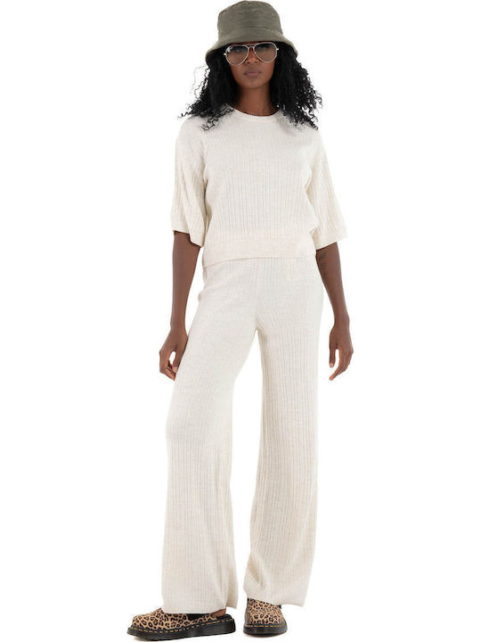 Thea Damen Stoff Hose in Weitem Schnitt Pumice Stone