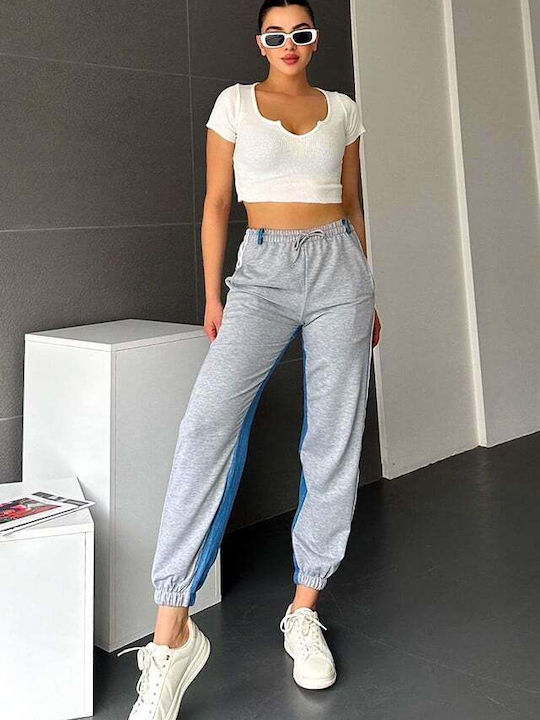 Women's Fabric Trousers Relaxed Fit Striped Grey