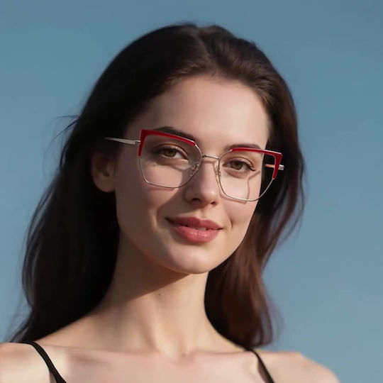 Techsuit Anti-Blue Light Glasses Reflex PC 3156 Women Cat Eye Metal Frame AC Lens Gold Black