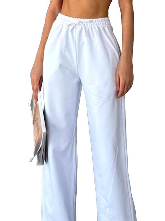Dama Tesatura Pantaloni Evazați cu Croială Relaxată White