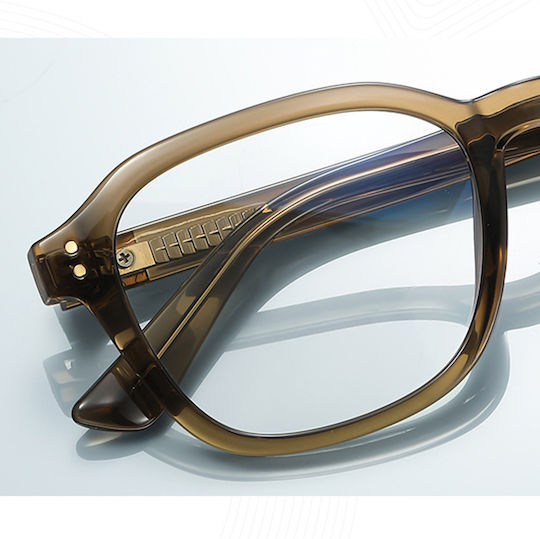 Techsuit Anti-Blue Light Glasses Reflex PC 2227 Men Round TR90 & Metal Frame AC Lens Transparent Brown