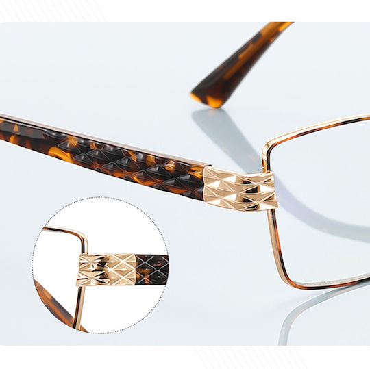 Techsuit Anti-Blue Light Glasses Reflex PC 3171 Women Rectangle Metal Frame AC Lens Gold Black