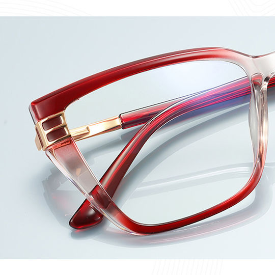 Techsuit Anti-Blue Light Glasses Reflex PC 2275 Women Rectangle TR90 & Metal Frame AC Lens Black Gold