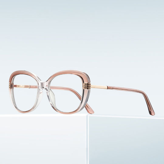 Techsuit Anti-Blue Light Glasses Reflex PC 2265 Women Butterfly TR90 & Metal Frame AC Lens Transparent Brown