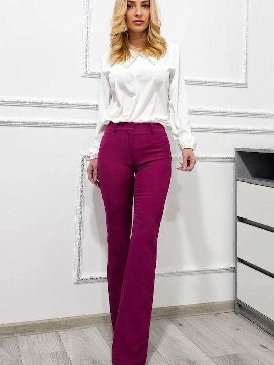 Women's High-waisted Fabric Trousers Bell Slim Fit Violet