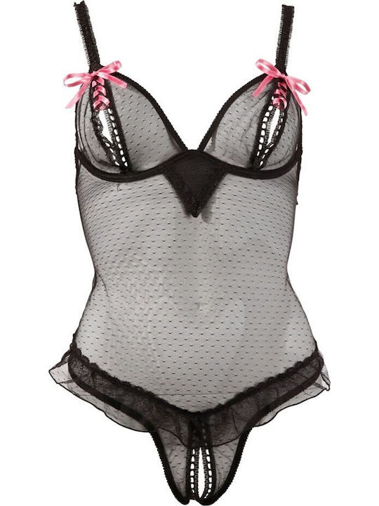 Cottelli Collection Croctchless Body Sexy Bodysuit Black/Pink