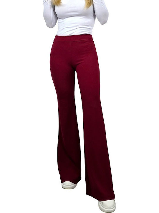 Women's High-waisted Fabric Trousers Bell Relaxed Fit Dark Red