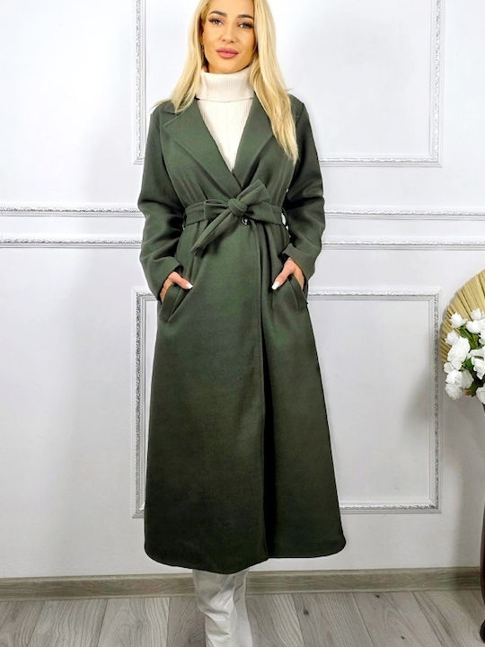 Damen Grün Mantel mit Knöpfen