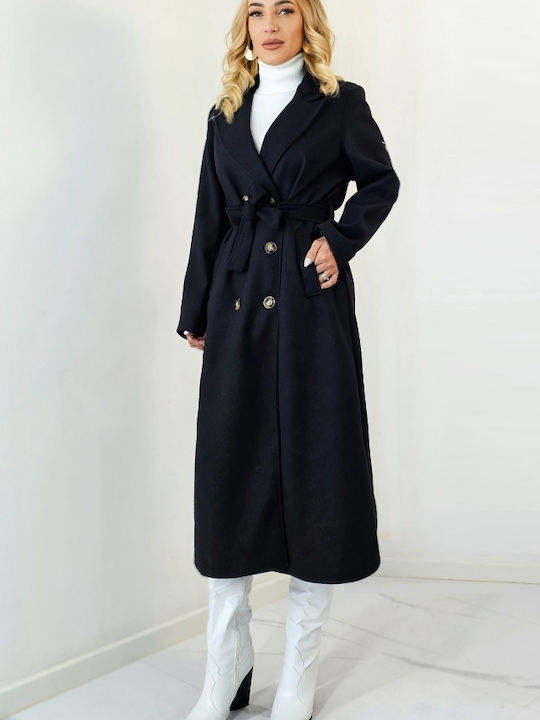 Women's Black Oversized Coat with Buttons