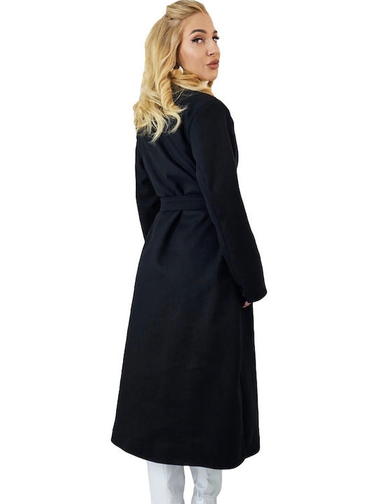 Women's Black Oversized Coat with Buttons