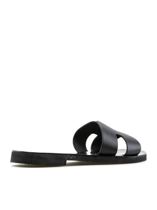 Leather Women's Flat Sandals in Black Color