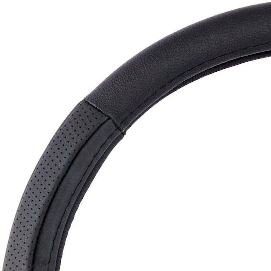 Autoline Auto-Lenkradabdeckung mit Durchmesser 38cm Leder Schwarz mit Schwarzer Naht