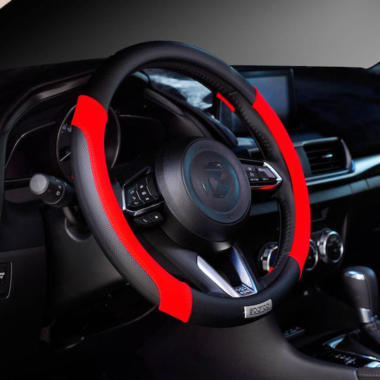 Sparco Husă Volan Auto C1113 cu Diametru 36-38cm din Piele ecologică Roșu