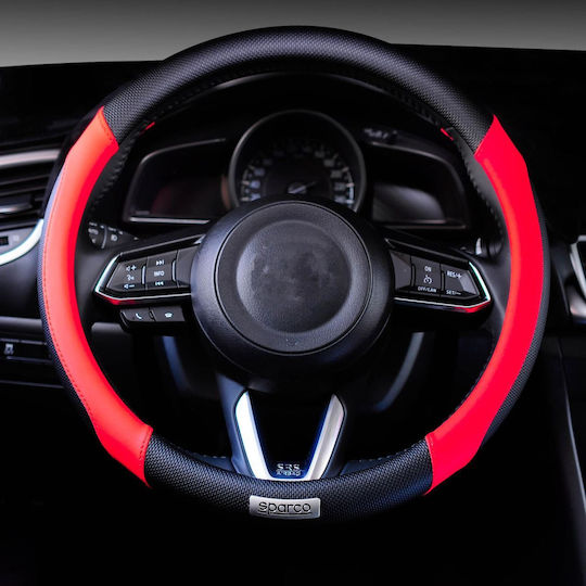 Sparco Husă Volan Auto C1113 cu Diametru 36-38cm din Piele ecologică Roșu