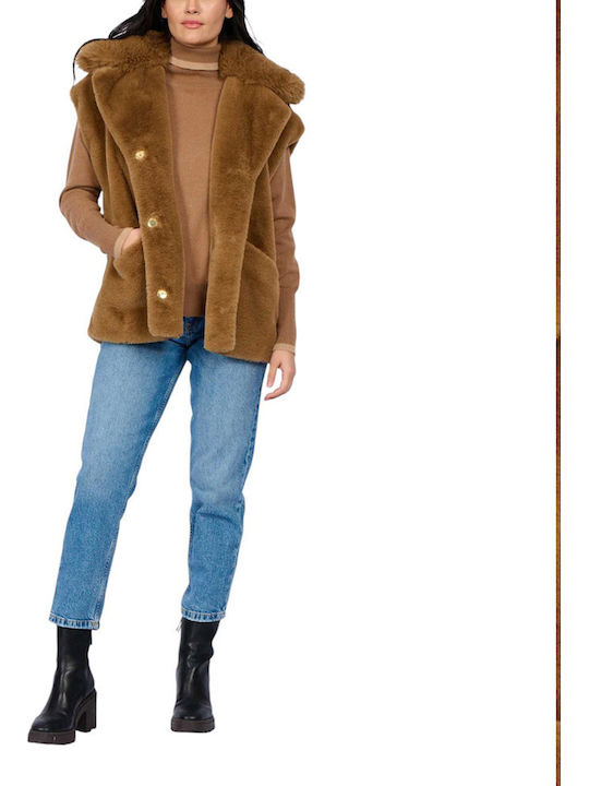Women's Sleeveless Short Fur Tabac Brown