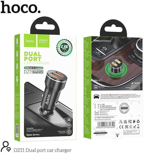 Car Charger 2.4A Fast Charging with one Port: 1xUSB with Cable Embedded Black Color