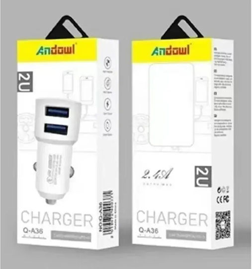Andowl Φορτιστής Αυτοκινήτου 2.4A με Θύρες: 2xUSB