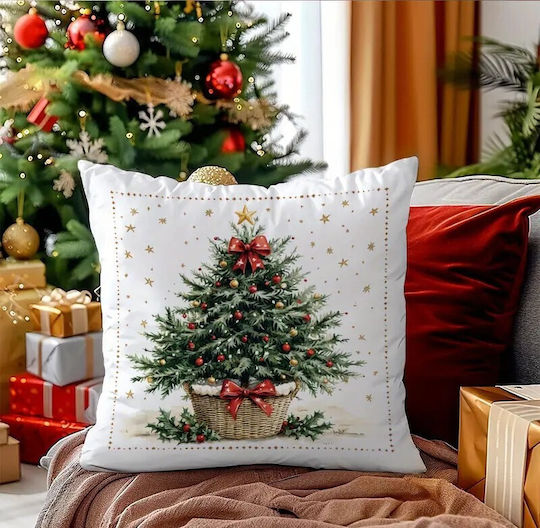 By Queen Limited Festive Edition Μαξιλαροθήκη Tree Κόκκινες Μπάλες Χρυσό Αστέρι 45x45εκ