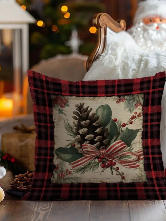 By Queen Limited Festive Edition Pillow Case Plaid Pinecone Striped Ribbon