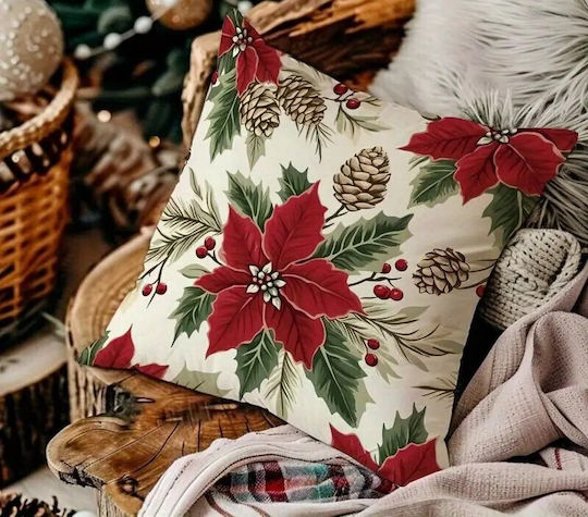 By Queen Limited Festive Edition Kopfkissenbezug Holiday Classic Blätter Rote Beeren 45x45cm