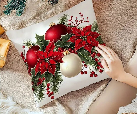 By Queen Limited Festive Edition Μαξιλαροθήκη Αλεξανδρινά Γκι Kαι Χρυσές Μπάλες 45x45εκ