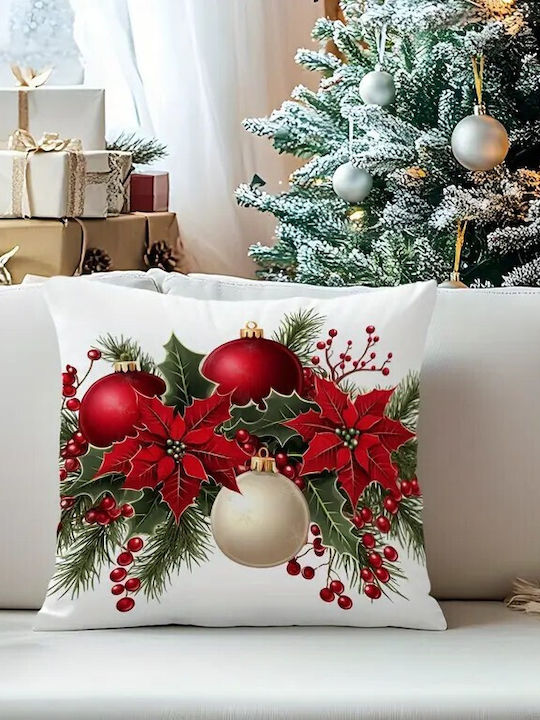 By Queen Limited Festive Edition Μαξιλαροθήκη Αλεξανδρινά Γκι Kαι Χρυσές Μπάλες 45x45εκ