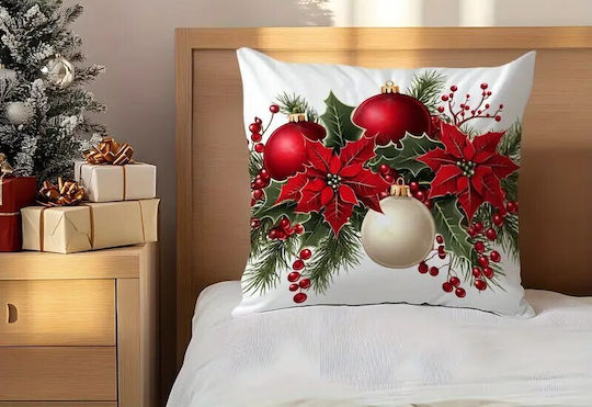 By Queen Limited Festive Edition Μαξιλαροθήκη Αλεξανδρινά Γκι Kαι Χρυσές Μπάλες 45x45εκ