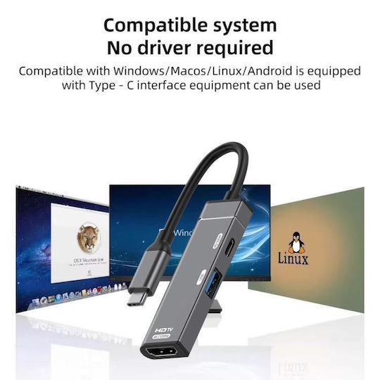USB-A / USB-C Stație de andocare cu 4K PD Ethernet Gri (EDA008423601A)