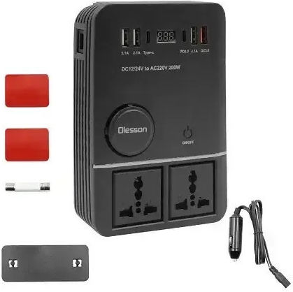 Inverter Αυτοκινήτου 200w Μετατροπή 12v 24v Dc 220v Ac 4xusb Olesson 1661