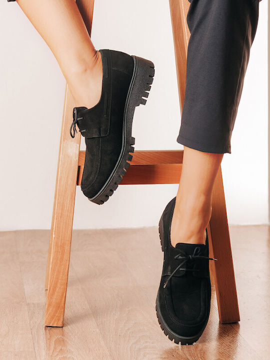 Leather Women's Moccasins in Black Color